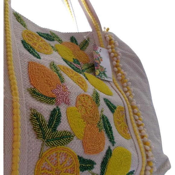 NWT White Lemon Print Tote Bag with Structured Design - Picture 7 of 12